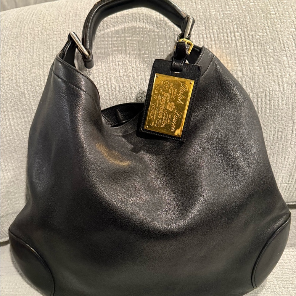 Ralph Lauren Black Leather Bag with Gold Accent